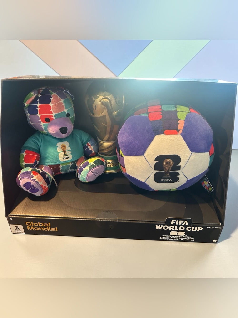FIFA World Cup Global Mundial 3-Piece Plush Gift Set Bear Ball Trophy NIB